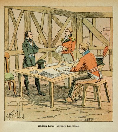 Illustration von Graf Emmanuel de Las Cases: Gouverneur Hudson Lowe befragt Las Cases von Louis Charles Bombled