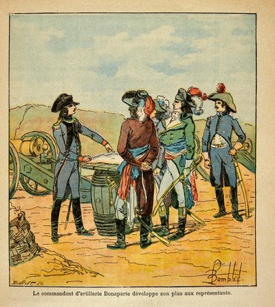 Illustration von Louis Bombled (1862-1927) aus dem Buch „Das Memorial von Saint Helena“ von Graf Emmanuel de Las Cases (1766-1842): Napoleon Bonaparte legt den Kommissaren der Republik seinen Plan zur Einnahme von Toulon dar, Privatbesitz von Louis Charles Bombled