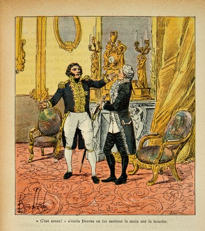 Illustration von Louis Bombled aus dem Buch „Das Memorial von Saint Helene“ von Graf Emmanuel de Las Cases: Talleyrand gegenüber Denis Decres von Louis Charles Bombled