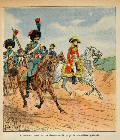 Illustration von Louis Bombled aus dem Buch „Das Memorial von Saint Helene“ von Graf Emmanuel de Las Cases: Der Erste Konsul und Jäger der Konsulargarde von Louis Charles Bombled