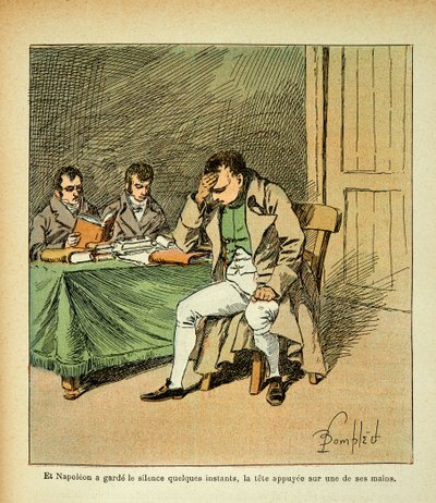Illustration von Louis Bombled aus dem Buch „Das Memorial von Sainte Helene“ von Graf Emmanuel de Las Cases: Der Kaiser Napoleon meditiert über seine Denkmäler von Louis Charles Bombled
