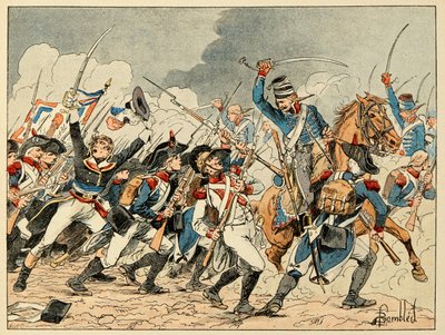 Illustration aus dem Buch „Die Helden des Jahrhunderts“, anekdotische Erzählungen von Dick de Lonlay, illustriert von Louis Bombled von Louis Charles Bombled
