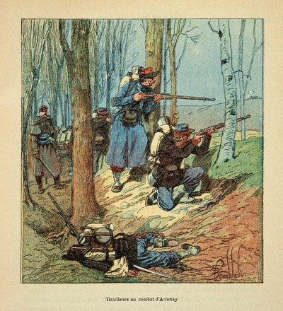 Armee der Loire: Französische Tirailleure im Kampf von Artenay am 10. Oktober 1870 von Louis Charles Bombled