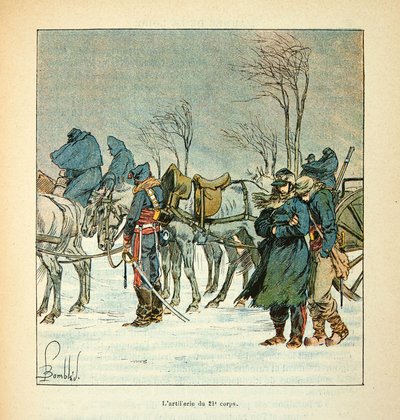 Die Armee der Loire von Eugene Sergent, dit Grenest, illustriert von Louis Bombled (Deutsch-Französischer Krieg; Feldzug von 1870-1871): Die Artillerie des 21. Korps der Armee der Loire von Louis Charles Bombled