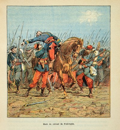 Die Armee der Loire von Eugene Sergent, illustriert von Louis Bombled (Deutsch-Französischer Krieg; Feldzug von 1870-1871): Schlacht von Coulmiers am 9. November 1870, Tod von Oberst Couderc de Fonlongue von Louis Charles Bombled