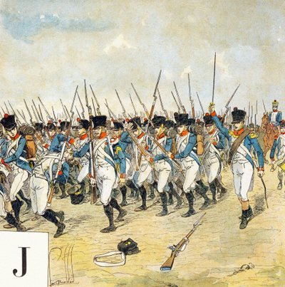 Buchstabe J: Junge Garde, "Je serai soldat" - Militäralphabet von Louis Charles Bombled