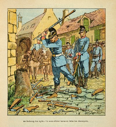 Die Armee der Loire von Eugene Sergent, genannt Grenest, illustriert von Louis Bombled (1862-1927) (Deutsch-Französischer Krieg; Feldzug von 1870-1871): Nach der Eroberung der Stadt Orléans im Oktober 1870 brach ein bayerischer Unteroffizier die Jäger. (Ge von Louis Charles Bombled