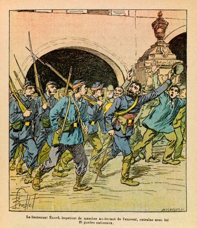 Die Ost-Armee von Eugene Sergeant, illustriert von Louis Bombled: Leutnant Enard führt die Nationalgarde von Epinal von Louis Charles Bombled