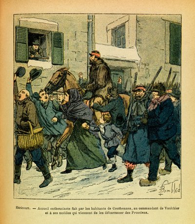 Die östliche Armee: Januar 1871, Hericourt, Begeisterung der Einwohner von Couthenans für den Kommandanten Vaulchier und seine Männer von Louis Charles Bombled