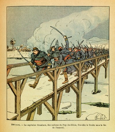 Die Ost-Armee von Eugene Sergeant, illustriert von Louis Bombled: Kapitän Grosliers überquert den Doubs unter feindlichem Feuer von Louis Charles Bombled