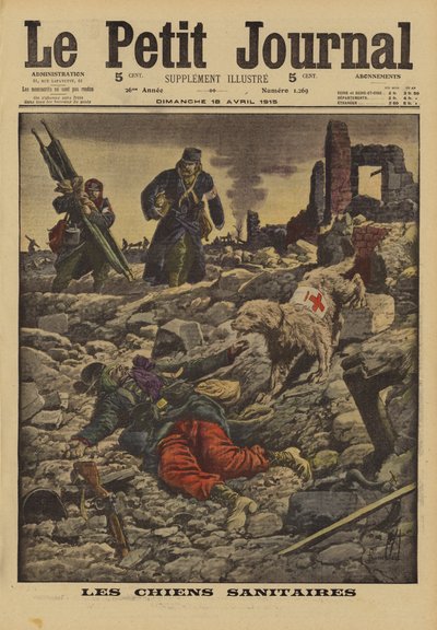 Einsatz von Rettungshunden zur Suche nach Verwundeten, Frankreich, Erster Weltkrieg, 1915 von Louis Charles Bombled
