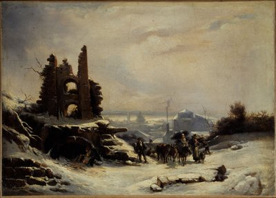 Le retour du marché (effet de neige sur Paris), vers 1830 von Louis Claude Mallebranche