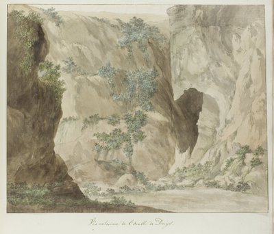 Außenansicht der Höhle Oreille de Denys (Voyage en Italie, en Sicile et à Malte - 1778) von Louis Ducros