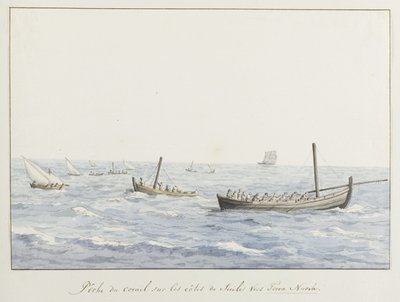 Koraalfischer vor der Küste von Sizilien bei Terra Nuova von Louis Ducros