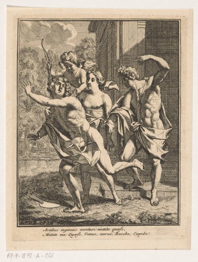 Ein junger Mann flieht vor Bacchus, Venus und Amor von Louis Fabritius Dubourg
