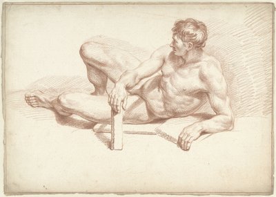 Männlicher Akt, liegend, auf den linken Arm gestützt von Louis Fabritius Dubourg