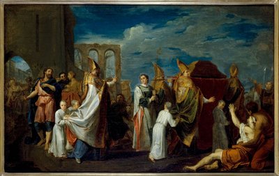 Die Überführung der Reliquien des Heiligen Augustinus, Skizze für das Gemälde im Refektorium des Petits-Pères-Klosters (Notre-Dame-des-Victoires-Kirche), heutiges 2. Arrondissement, ca. 1698-1708 von Louis Galloche