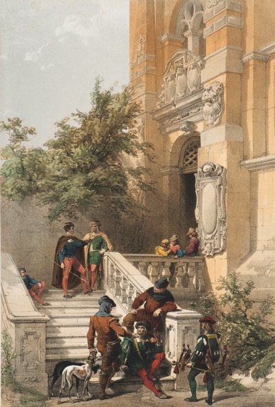 Heidelberg (Diener und Höflinge auf der Marmorterrasse eines Schlosses), 1850 von Louis Haghe