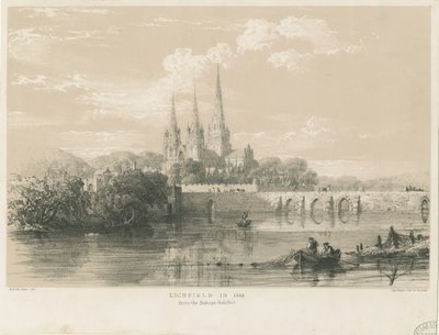 Lichfield Kathedrale - Südwestansicht: getönte Lithographie, 1548 von Louis Haghe