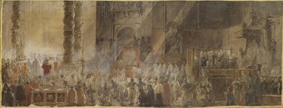 König Gustav III. von Schweden besucht die Weihnachtsmesse in der Petersbasilika im Vatikan von Louis Jean Desprez
