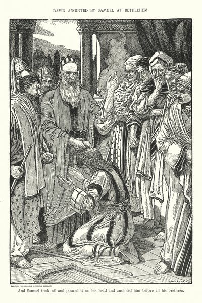David wird von Samuel in Bethlehem gesalbt (Lithografie) von Louis John Rhead