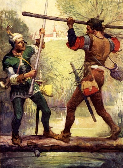 Robin Hood kämpft mit Little John von Louis John Rhead