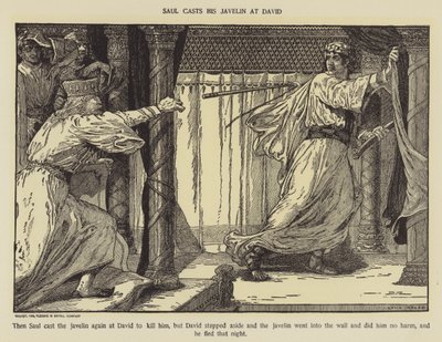Saul wirft seinen Speer auf David von Louis John Rhead