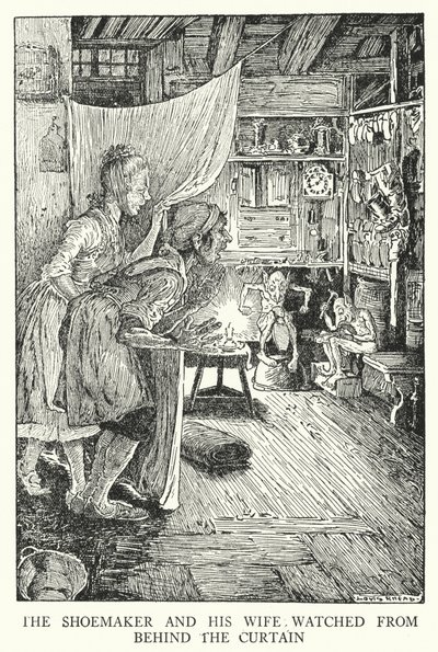 Der Schuster und seine Frau beobachteten hinter dem Vorhang von Louis John Rhead