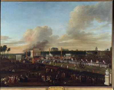 Französische Revolution: „Ansicht des Festes der Konföderation der Departements des Nordens, der Somme und des Pas de Calais“ von Louis Joseph  Watteau