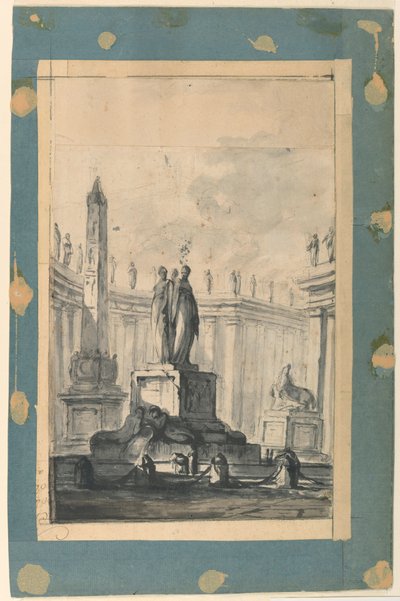 Architektonische Fantasie mit Brunnen und Obelisk von Louis-Joseph Le Lorrain