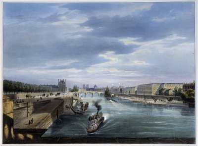 Pont du Carrousel und Dampfschiff - in „Paris en 1837“ von Louis Jules Arnout