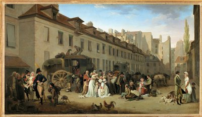 Die Ankunft einer Kutsche im Hof der Messageries, Rue Notre-Dame-des-Victoires, in Paris von Louis Leopold Boilly