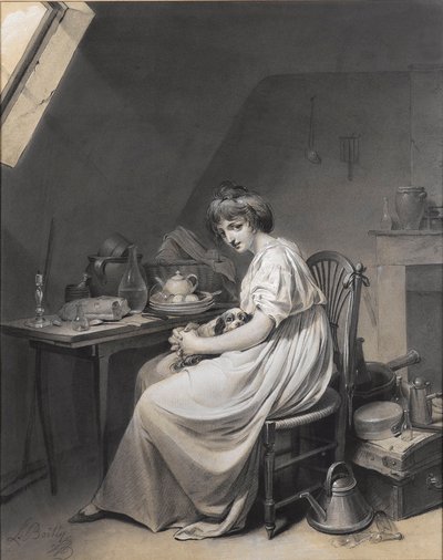 Louis-Léopold Boilly - Junges Mädchen mit ihrem Hund von Louis Leopold Boilly