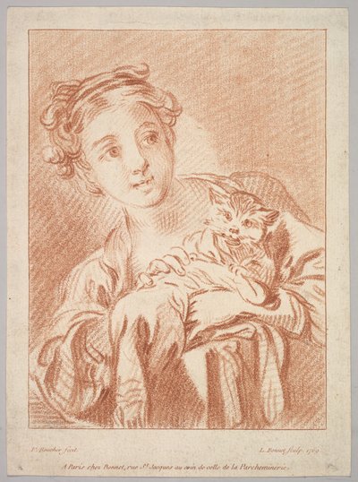 Ein junges Mädchen hält eine Katze, 1769 von Louis Marin Bonnet