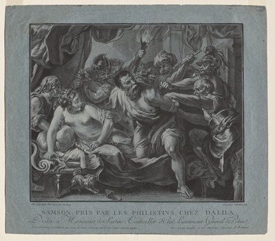 Samson wird von den Philistern im Haus von Delilah gefangen genommen von Louis Marin Bonnet