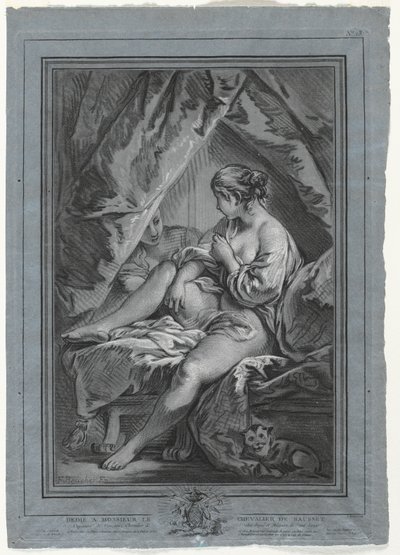 Junge Frau auf einem Bett sitzend, 1764-1767 von Louis Marin Bonnet