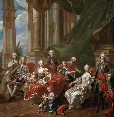 Porträt von Philipp V., König von Spanien, umgeben von seiner Familie (Detail) von Louis Michel van Loo