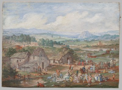Eine Gruppe beim Picknick in der Nähe eines Dorfes von Louis Nicolas van Blarenberghe