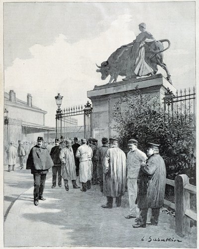 Streikende im Schlachthof von La Villette von Louis Remy Sabattier