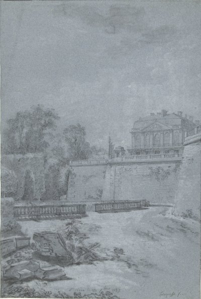 Ansicht des Parks und eines Flügels des Schlosses Saint-Cloud von Louis Rolland Trinquesse