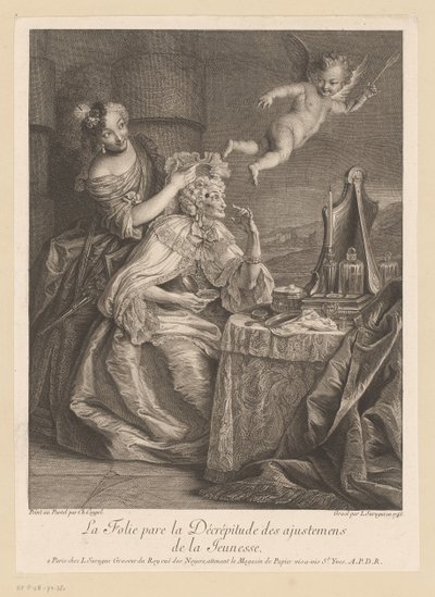 Hofdame hilft alter Dame bei der Tarnung von Alterserscheinungen von Louis Surugue