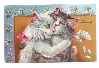 Edwardianische Postkarte von zwei sich umarmenden Katzen, ca. 1910 von Louis Wain