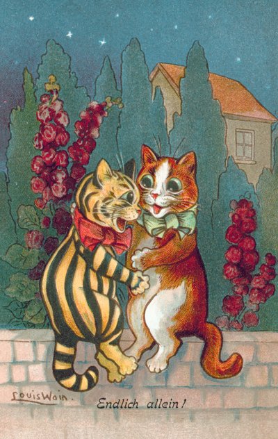 Humorvolle Katzenpostkarte von Louis Wain