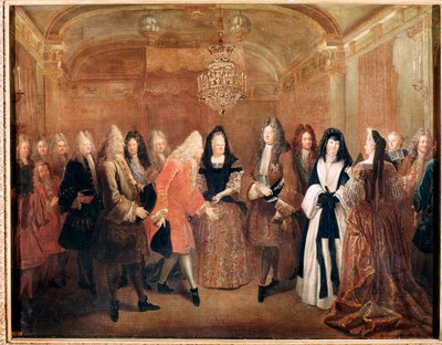 König von Frankreich Ludwig XIV. empfängt den Prinzen Friedrich August I. im Schloss von Fontainebleau von Louis de Silvestre
