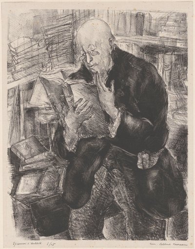 Lesender Mann in einer Bibliothek von Luc Albert Moreau (signed by artist)