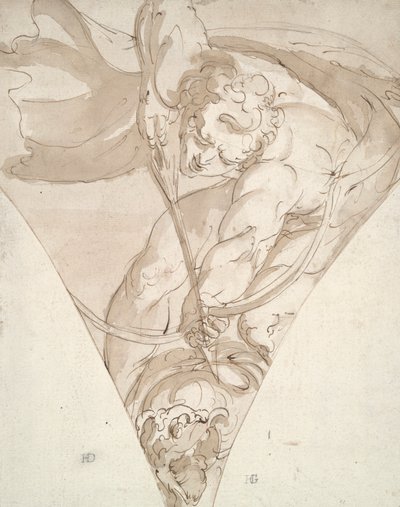 Apollo tötet den Python, Studie für ein Zwickel im Palazzo Antonio Doria (Palazzo della Prefettura), Genua von Luca Cambiaso