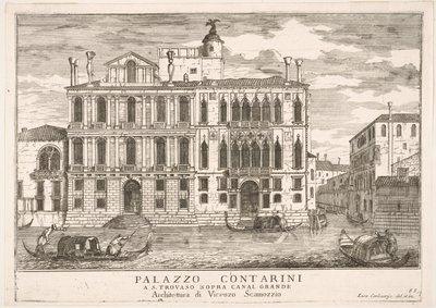 Ansicht des Contarini-Palastes in Campo San Trovaso, Venedig, 1703, aus The build..., 1703 von Luca Carlevarijs
