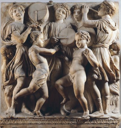 Kinder und Putten tanzen, singen und spielen, Detail von Cantoria (Chorgalerie) von Luca Della Robbia