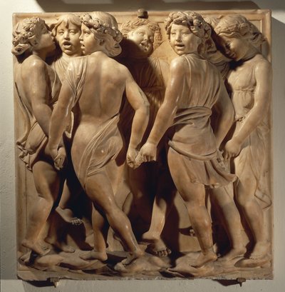 Laudate Eum in choro (Psalm 150, Laudate Dominum), Tafel mit Jungen, die im Kreis singen und tanzen von Luca Della Robbia