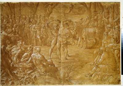 Der Boxkampf (Pugilat) Gegner von Sizilien zu Dares de Troy, um 1544 von Luca Penni